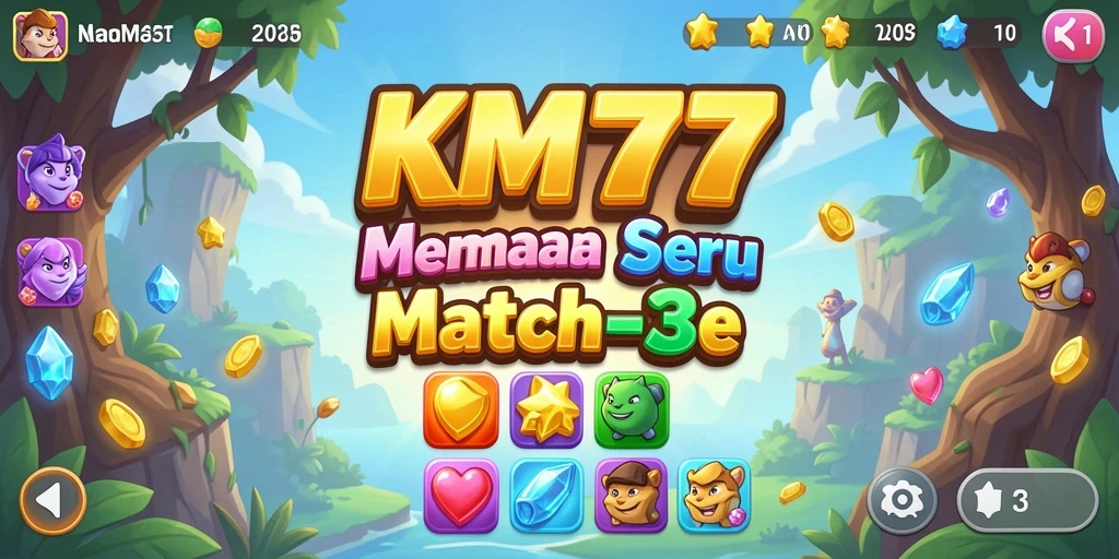 Tampilan gameplay KM777 yang penuh warna dan seru dalam permainan Match-3.